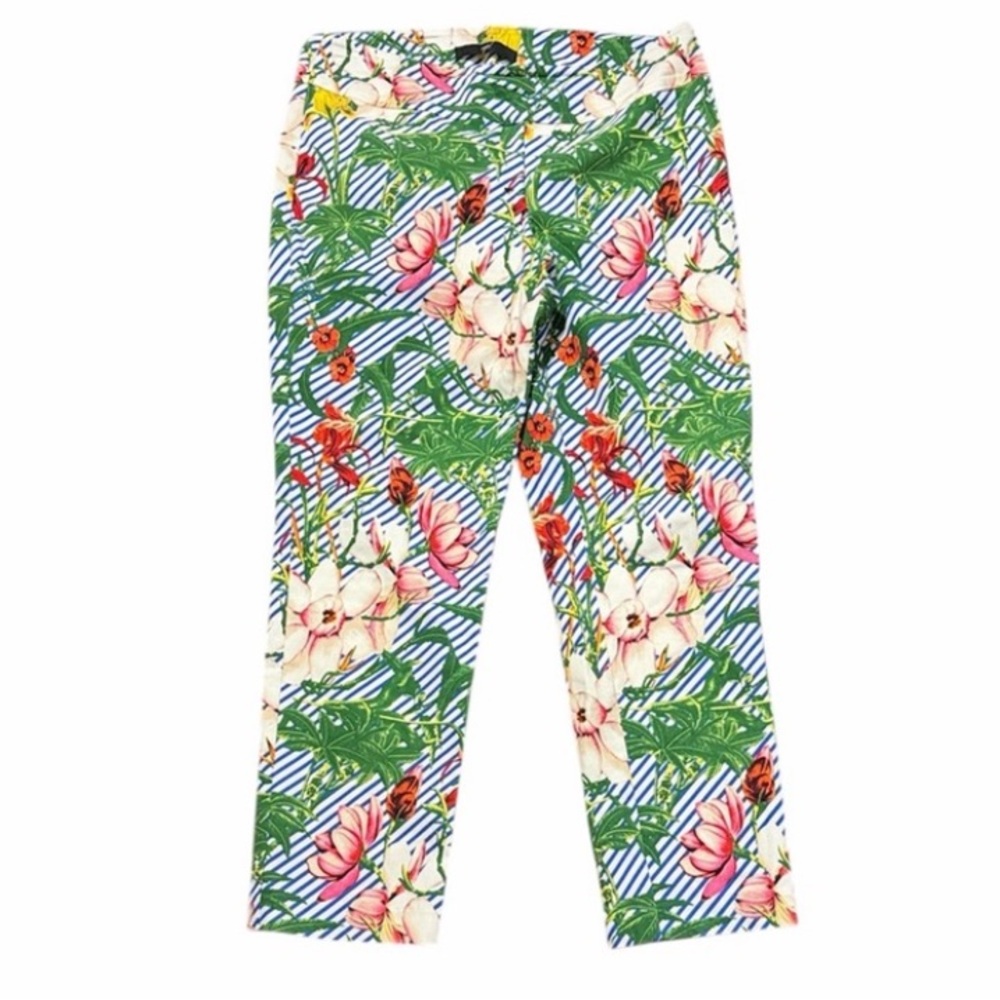 Floral Stripe Skinny Pants - Multicolor
